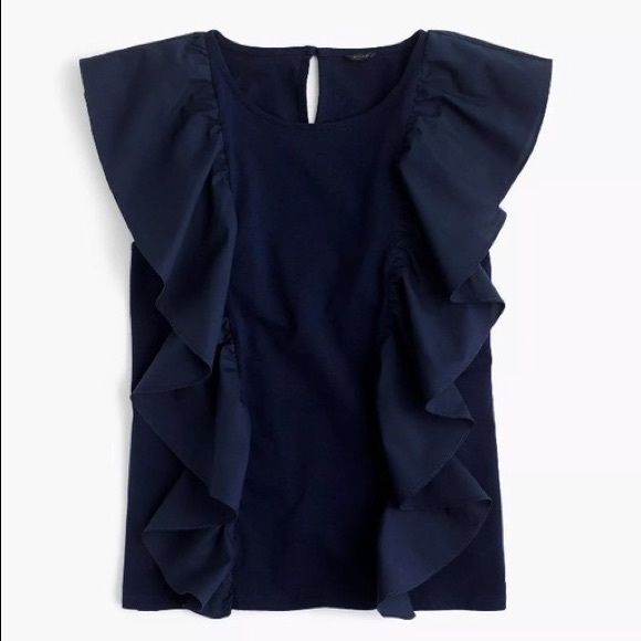 J. Crew Tops - J. Crew | Navy Ruffle Front Top